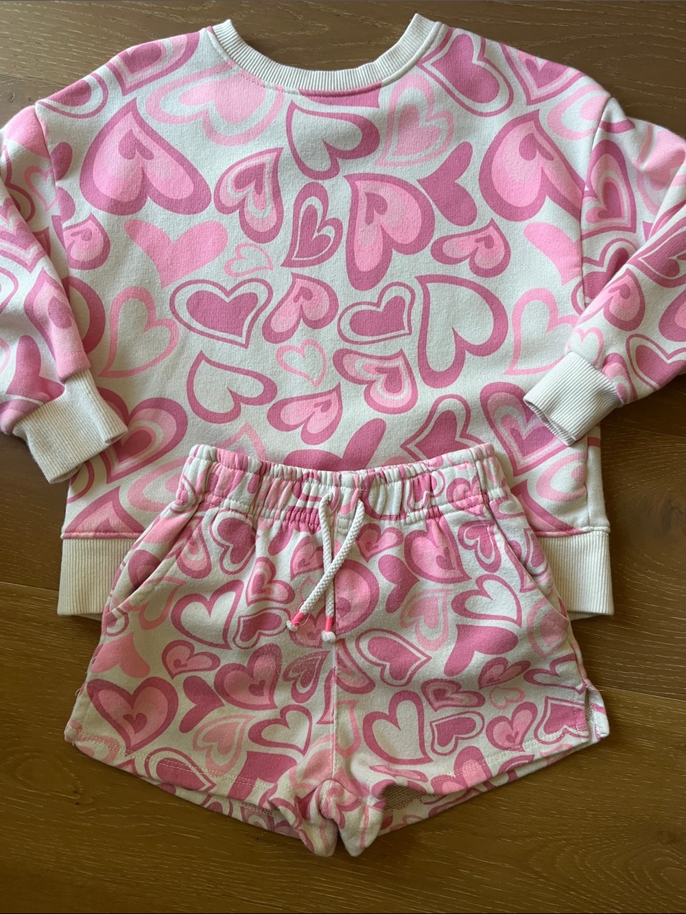 Kids Pink Heart Print Sweatshirt and Shorts Set